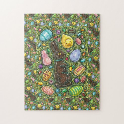 CHOCOLATE EASTER BUNNY CHICK EGGS JELLY BEANS JIGSAW PUZZLE