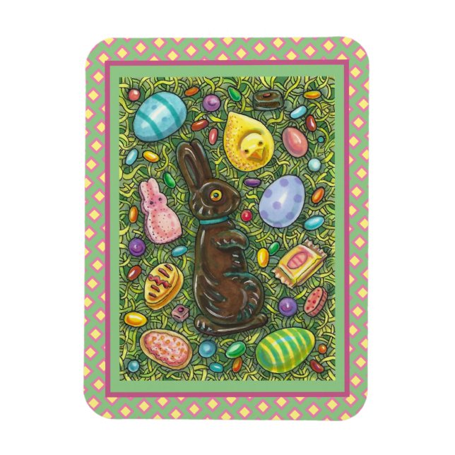 CHOCOLATE EASTER BUNNY, CHICK, EGGS, JELLY BEANS MAGNET (Vertical)