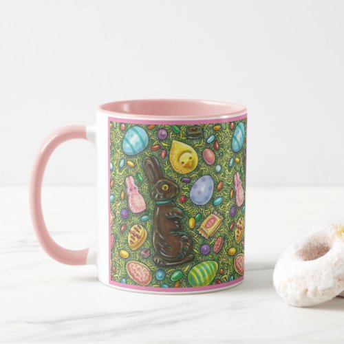 CHOCOLATE EASTER BUNNY CHICK EGGS JELLY BEANS MUG