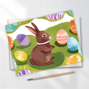 Chocolate Easter Bunny Cute Spring Pastel Eggs Holiday Postcard