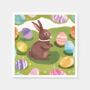 Chocolate Easter Bunny   Cute Spring Pastel Eggs Napkins