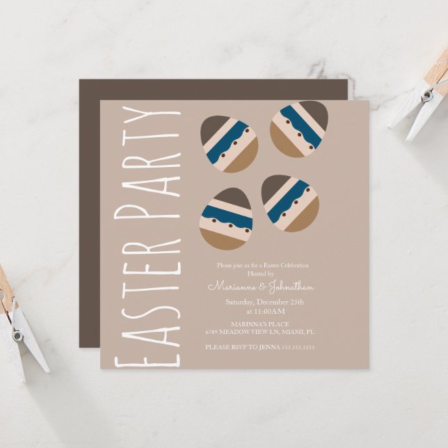 Chocolate Easter Eggs Earth Tone Party Card (Front/Back In Situ)