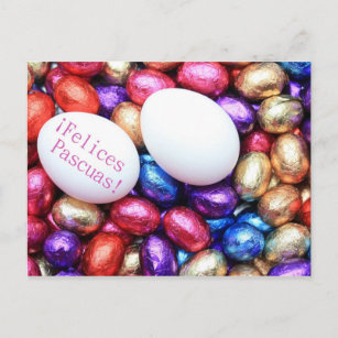 chocolate easter eggs spanish greeting holiday postcard