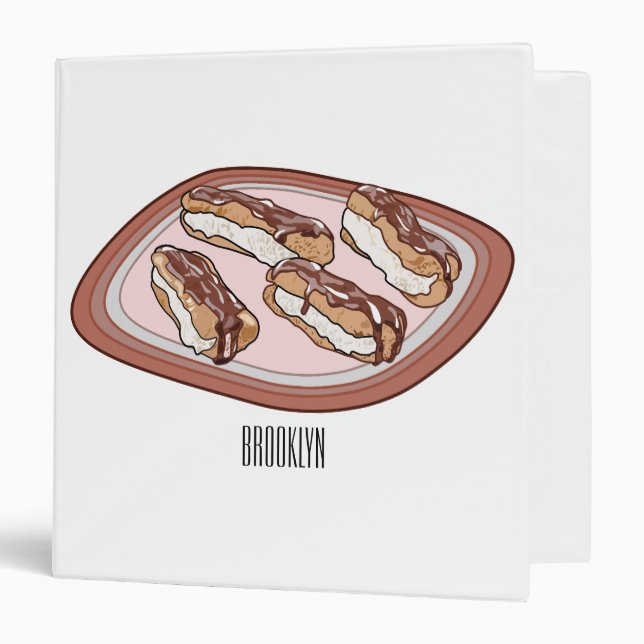Chocolate eclair cartoon illustration  3 ring binder (Front/Inside)