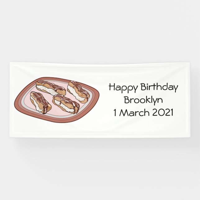 Chocolate eclair cartoon illustration banner (Horizontal)