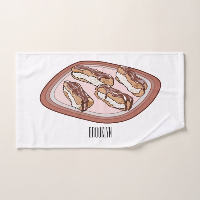 Chocolate eclair cartoon illustration  bath towel set (Hand Towel)