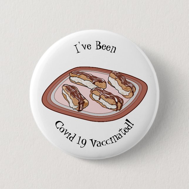Chocolate eclair cartoon illustration button (Front)