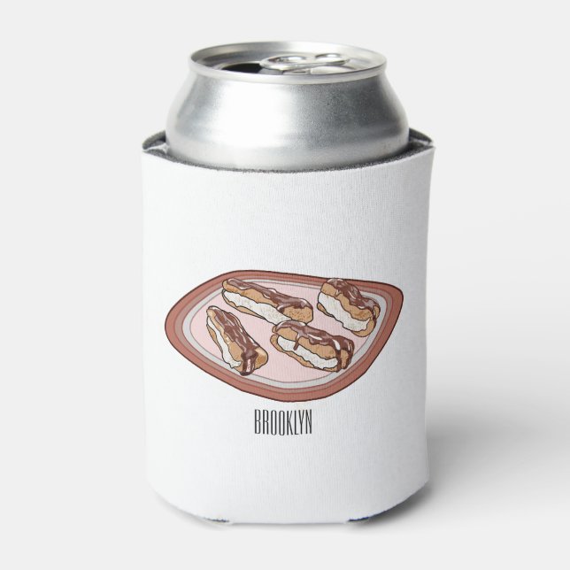 Chocolate eclair cartoon illustration  can cooler (Can Front)