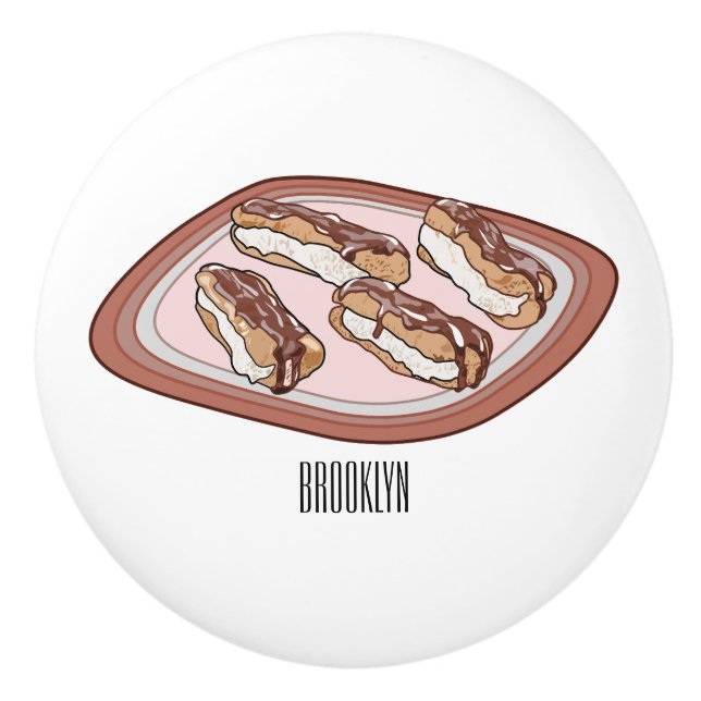 Chocolate eclair cartoon illustration  ceramic knob (Front)