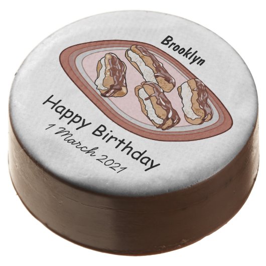 Chocolate eclair cartoon illustration covered oreo (Angled)