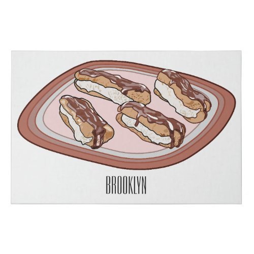 Chocolate eclair cartoon illustration faux canvas print