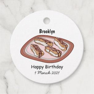 Chocolate eclair cartoon illustration favor tags