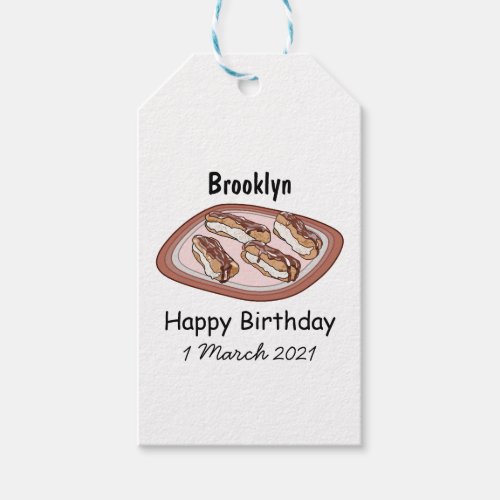 Chocolate eclair cartoon illustration  gift tags