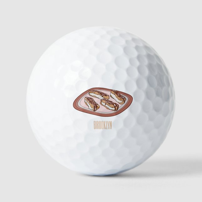 Chocolate eclair cartoon illustration  golf balls (Front)