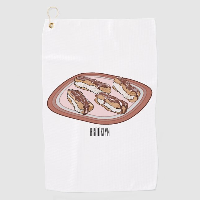 Chocolate eclair cartoon illustration  golf towel (Front)