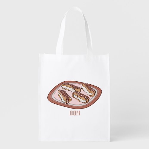 Chocolate eclair cartoon illustration  grocery bag