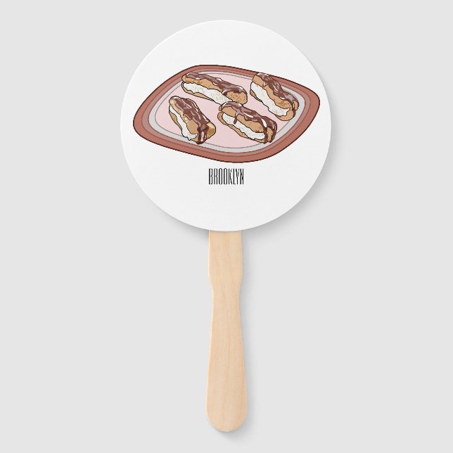 Chocolate eclair cartoon illustration  hand fan (Front)