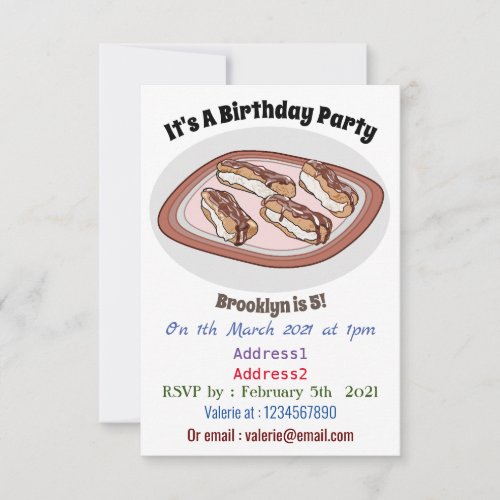 Chocolate eclair cartoon illustration invitation