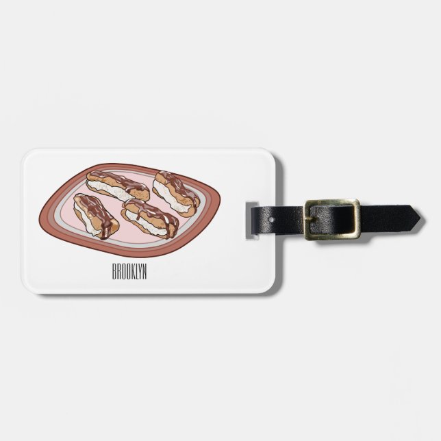 Chocolate eclair cartoon illustration luggage tag (Front Horizontal)