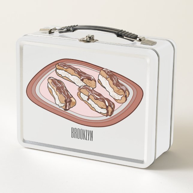 Chocolate eclair cartoon illustration metal lunch box (Front)