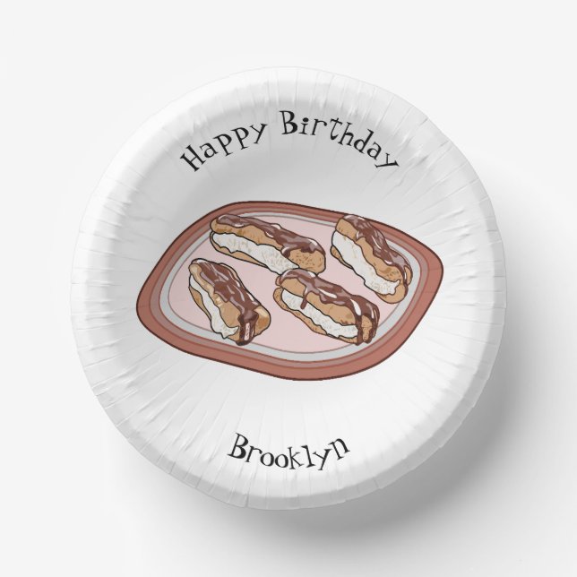 Chocolate eclair cartoon illustration paper bowls (Front)