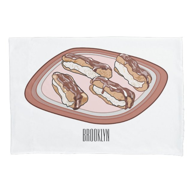 Chocolate eclair cartoon illustration pillow case (Front)
