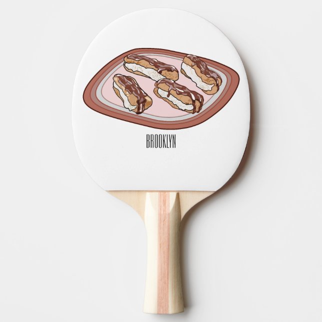 Chocolate eclair cartoon illustration  ping pong paddle (Front)