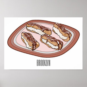 Chocolate eclair cartoon illustration poster