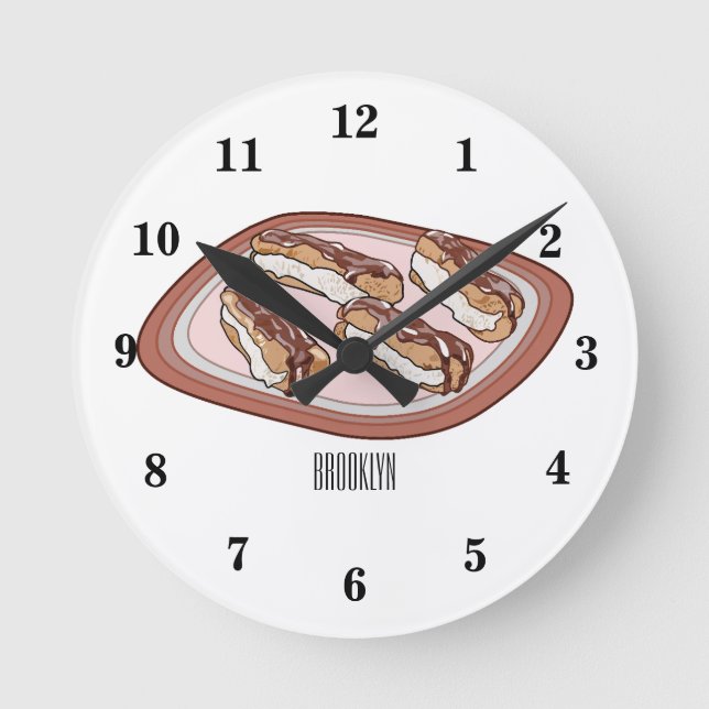 Chocolate eclair cartoon illustration round clock (Front)