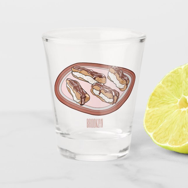 Chocolate eclair cartoon illustration  shot glass (Front)