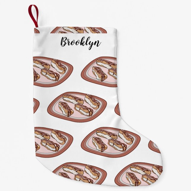 Chocolate eclair cartoon illustration small christmas stocking (Front)