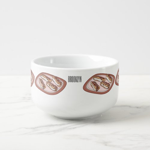 Chocolate eclair cartoon illustration  soup mug