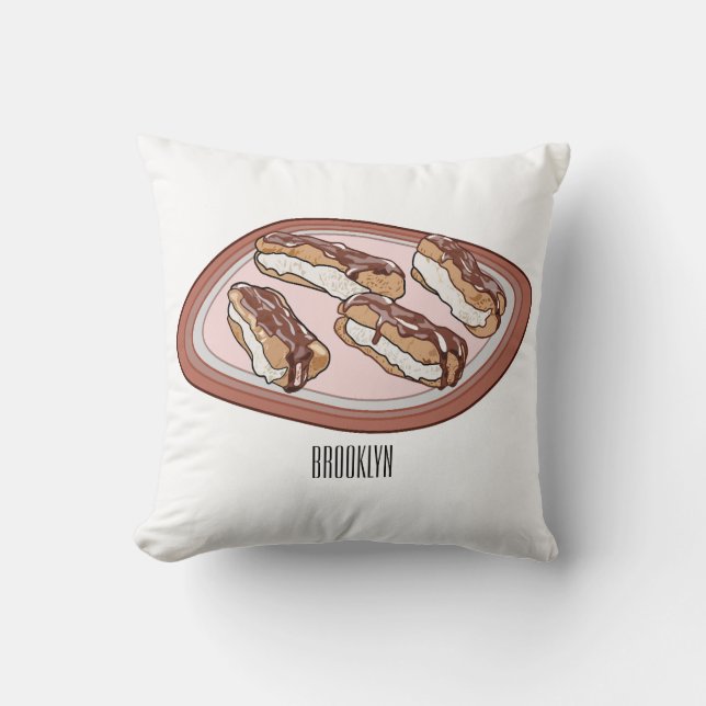 Chocolate eclair cartoon illustration throw pillow (Front)