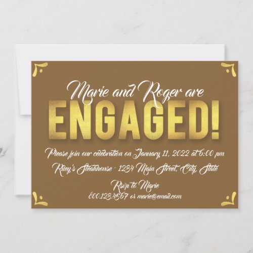 Chocolate Engagement Invitation with Gold Foil
