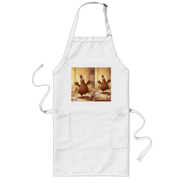 Chocolate Feathered Baker – Whimsical Kitchen Long Apron (Front)
