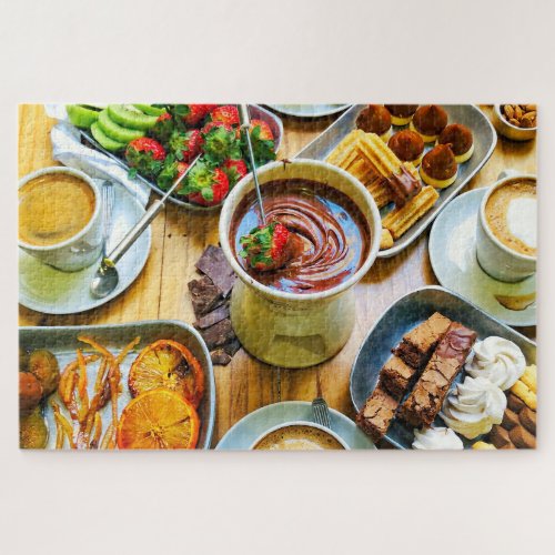 Chocolate Fondue Coffee Strawberry Dessert Food Jigsaw Puzzle