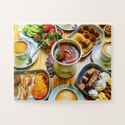 Chocolate Fondue Coffee Strawberry Dessert Food Jigsaw Puzzle