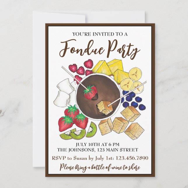 Chocolate Fondue Dessert Party Fruit Cake Berries Invitation (Front)