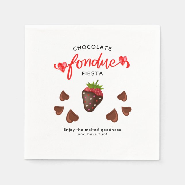 Chocolate Fondue Fiesta Strawberry Hearts Birthday Napkins (Front)