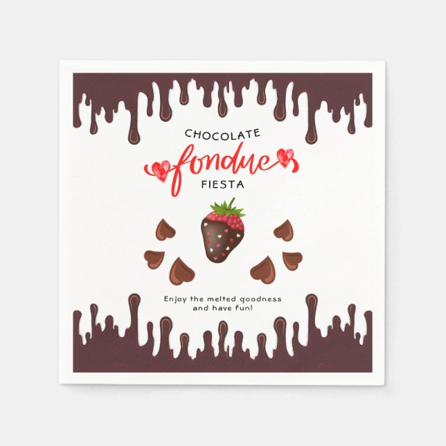 Chocolate Fondue Fiesta Strawberry Hearts Birthday Napkins (Front)