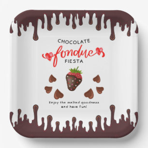 Chocolate Fondue Fiesta Strawberry Hearts Birthday Paper Plates