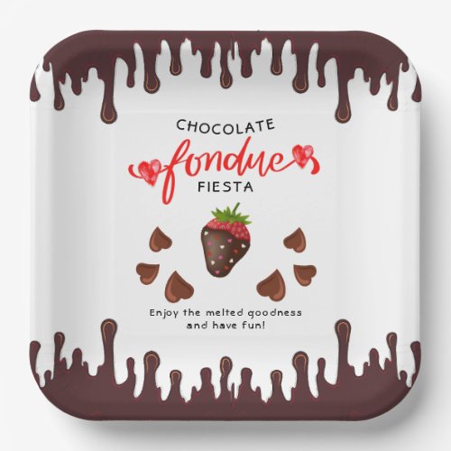 Chocolate Fondue Fiesta Strawberry Hearts Birthday Paper Plates