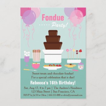 Chocolate Fondue Fountain Girls Birthday Party Invitation by RustyDoodle at Zazzle