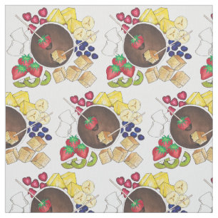 Chocolate Fondue Fruit Cake Marshmallow Dessert Fabric