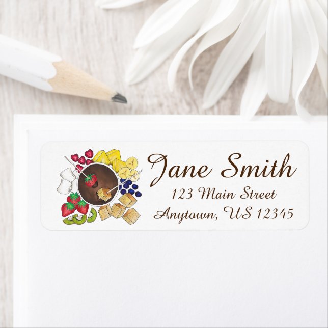 Chocolate Fondue Fruit Marshmallow Chocoholic Food Label (Insitu)