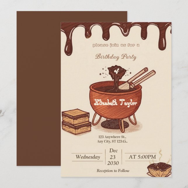 Chocolate Fondue Party Invitation – Sweet & Cozy  (Front/Back)