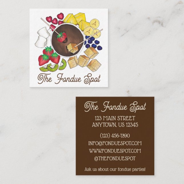 Chocolate Fondue Pot Dessert Food Restaurant Square Business Card (Front/Back)
