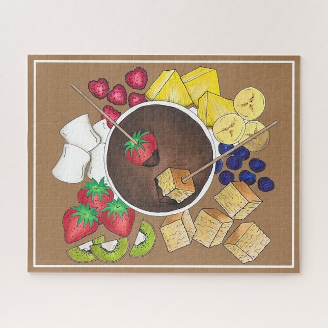 Chocolate Fondue Pot Retro Dessert Food Fruit Cake Jigsaw Puzzle (Horizontal)