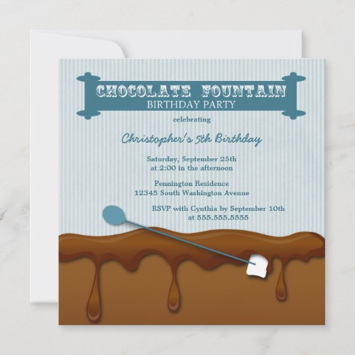 Chocolate fountain boys birthday party invite