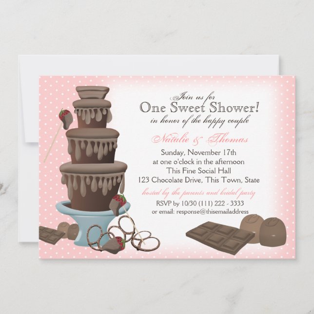 Chocolate Fountain Bridal Shower Pink Invitation (Front)